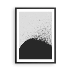 Affiche dans un cadre noir - Poster - Abstraction minimaliste avec une tache noire sur un fond clair - 50x70cm - Mouvement des molécules - Décoration murale moderne pour le salon et la chambre ARTTOR