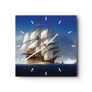 Horloge murale - Pendule murale - Un voilier en pleine mer sous un ciel bleu - 30x30cm - La grande gloire ! - Décoration murale moderne pour le salon et la chambre ARTTOR