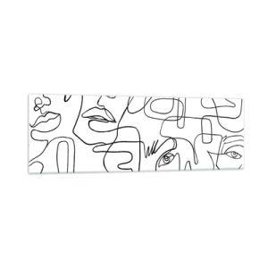 Impression sur verre - Image sur verre - Un dessin minimaliste d'un visage avec des lignes sur un fond clair. - 160x50cm - Dans des émotions enchevêtrées - Décoration murale moderne pour le salon et la chambre ARTTOR