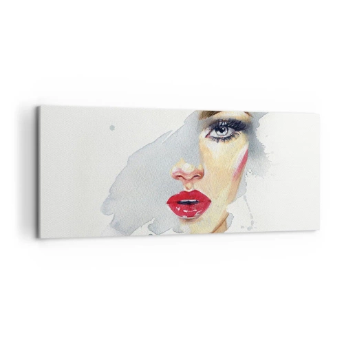 Impression sur toile - Image sur toile - Portrait à l'aquarelle d'une femme au regard intense. - 120x50cm - Reflet dans une goutte d'eau - Décoration murale moderne pour le salon et la chambre ARTTOR