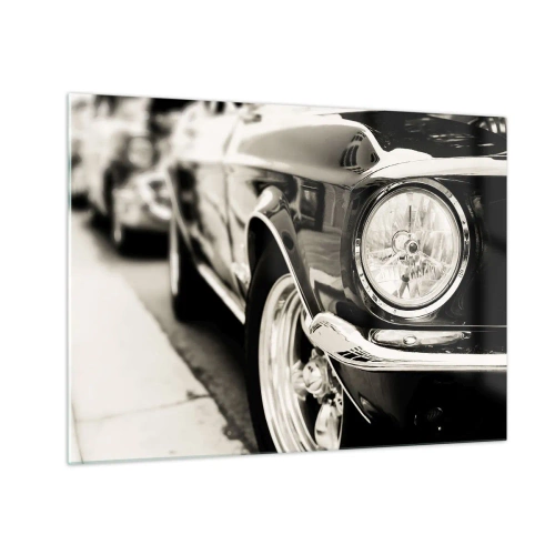 Impression sur verre - Image sur verre - Gros plan de l'avant d'une voiture classique en sépia - 70x50cm - Brillance permanente - Décoration murale moderne pour le salon et la chambre ARTTOR