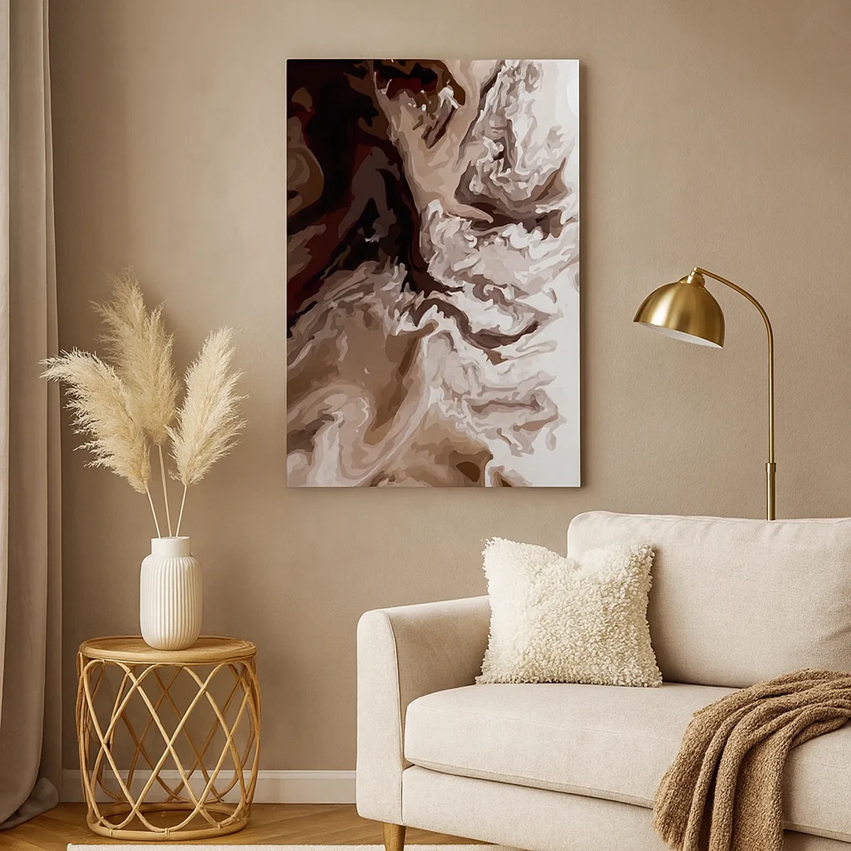 Impression sur toile - Image sur toile - Abstraction dans les tons de brun avec des lignes dynamiques - 50x70cm - Contraste de couleur - Décoration murale moderne pour le salon et la chambre ARTTOR