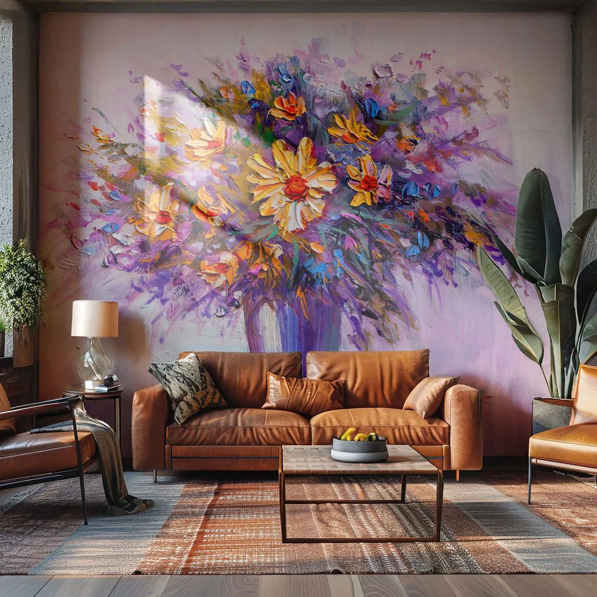 Papier Peint Photo Premium Sand - Ça sent bon, ça a l'air doux - Fleurs dans un vase, Morceau, Bouquet de fleurs - 250x175 cm