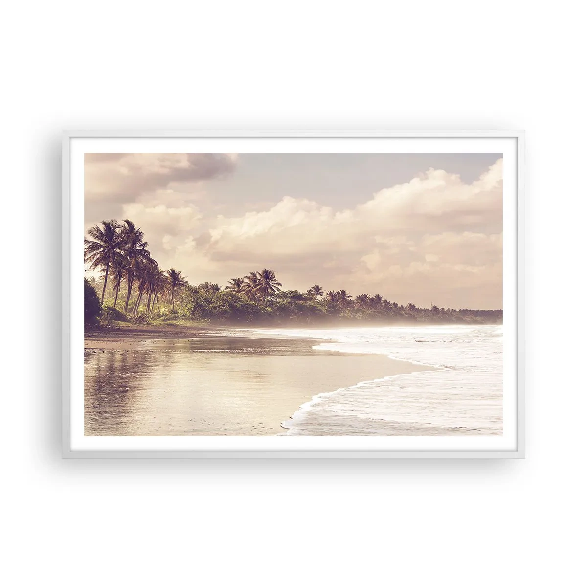 Affiche dans un cadre blanc - Poster - La caresse des vagues - 100x70 cm