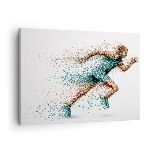 Impression sur toile - Image sur toile - Une figurine de coureur dynamique composée de minuscules particules - 70x50cm - La vie est une course - Décoration murale moderne pour le salon et la chambre ARTTOR