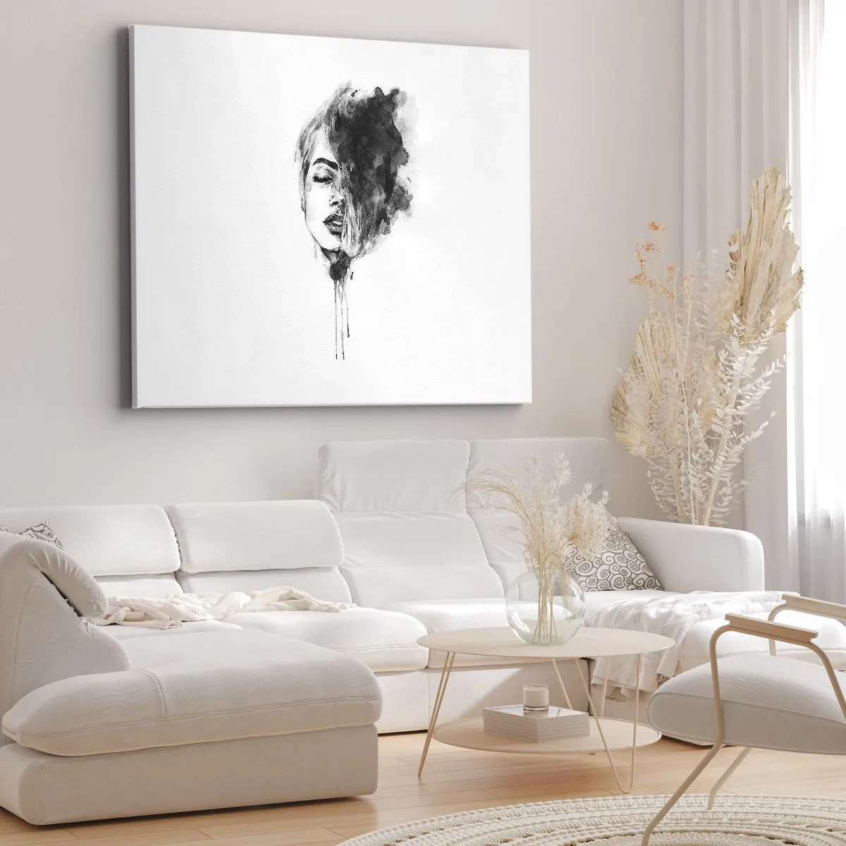 Impression sur toile - Image sur toile - Portrait artistique d'une femme en technique d'aquarelle avec des détails abstraits - 70x50cm - De quoi rêve la fille - Décoration murale moderne pour le salon et la chambre ARTTOR