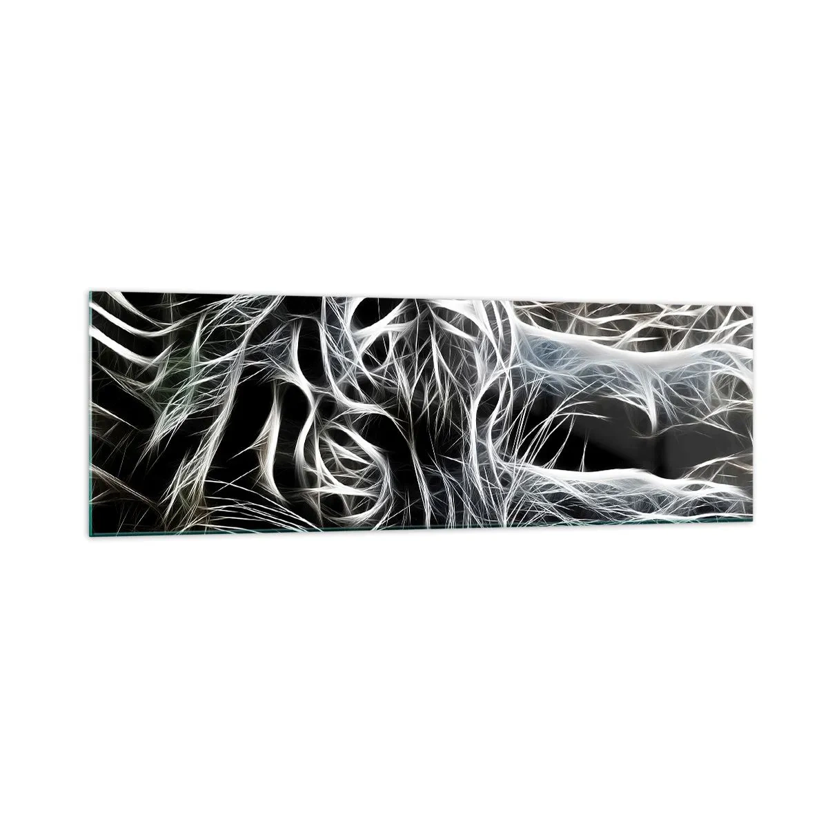 Impression sur verre - Image sur verre - Un motif abstrait représentant la silhouette d'un chat sur fond noir. - 160x50cm - Une étude de la légèreté du chat - Décoration murale moderne pour le salon et la chambre ARTTOR