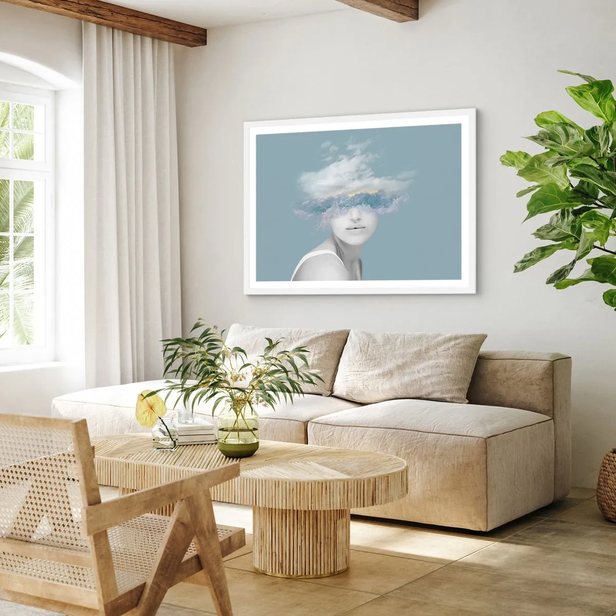 Affiche dans un cadre blanc - Poster - La tête dans les nuages - 40x30 cm