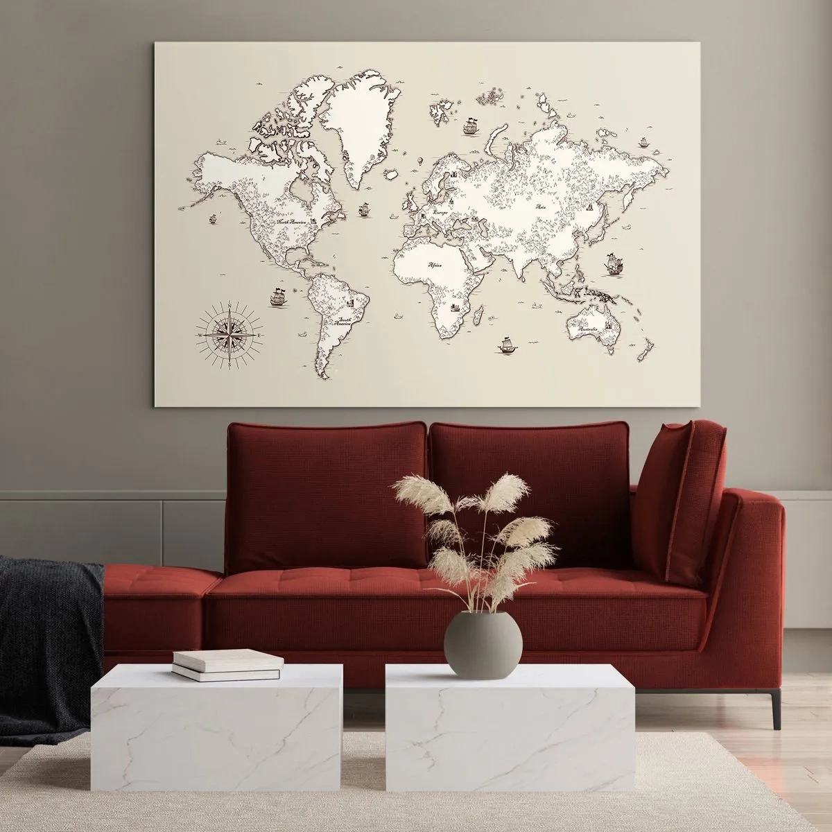 Impression sur verre - Image sur verre - Une carte du monde stylisée dans une version classique - 100x70cm - Voyage autour du monde - Décoration murale moderne pour le salon et la chambre ARTTOR