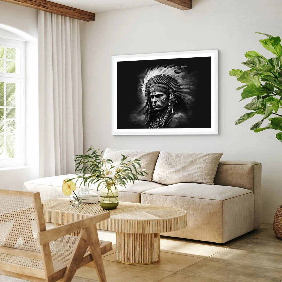 Affiche dans un cadre blanc - Poster - Un leader et un guerrier - 100x70 cm