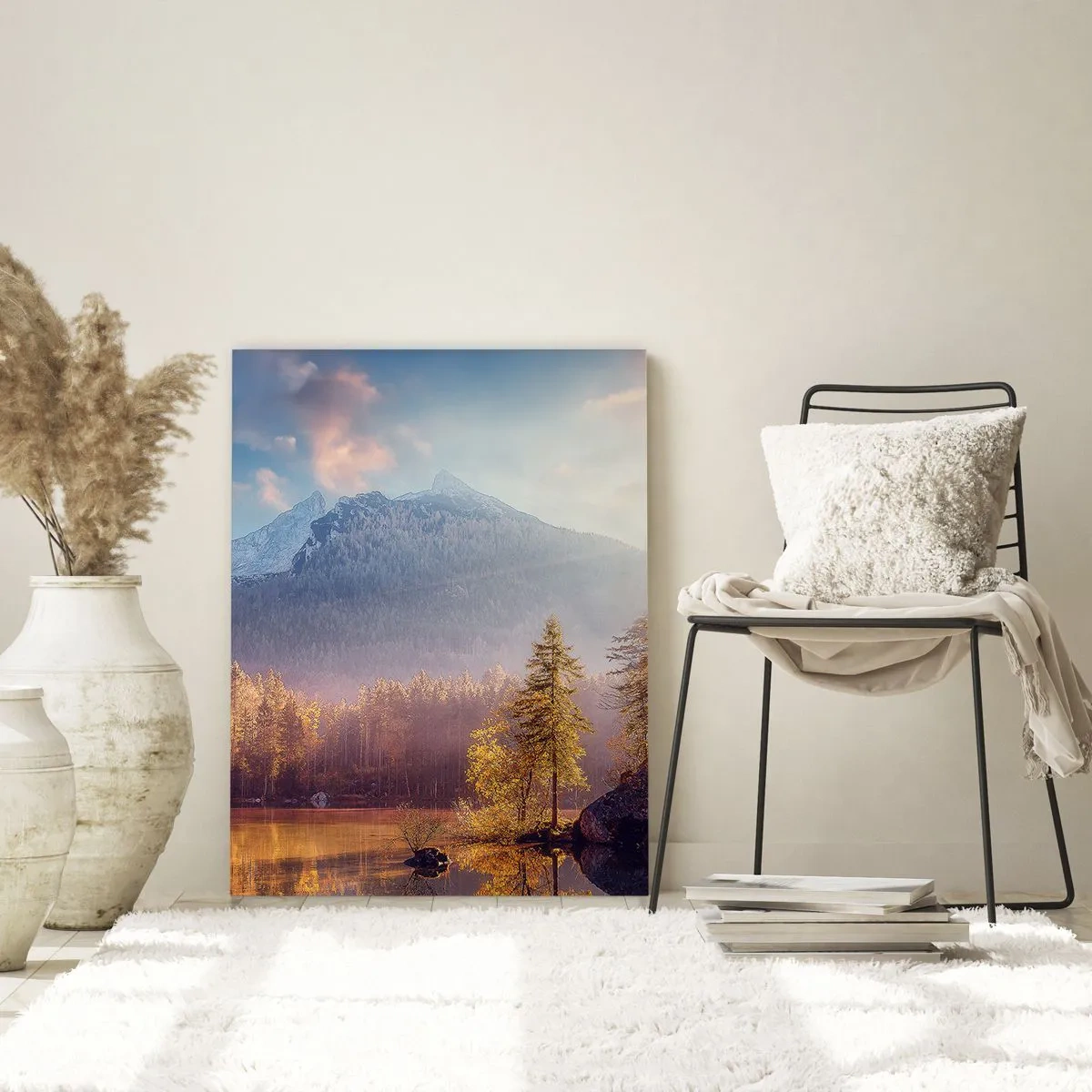 Impression sur verre - Image sur verre - Vue pittoresque de la forêt de montagne et du lac à l'aube - 70x100cm - Dans les montagnes et les vallées - Décoration murale moderne pour le salon et la chambre ARTTOR