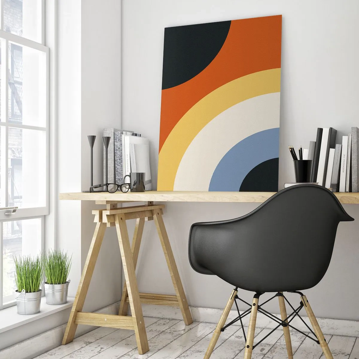 Impression sur verre - Image sur verre - Œuvre d'art abstraite avec des arcs colorés et des cercles contrastés - 80x120cm - Vers son soi - Décoration murale moderne pour le salon et la chambre ARTTOR