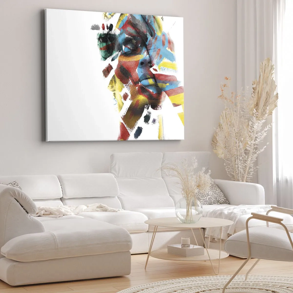 Impression sur toile - Image sur toile - Portrait abstrait aux couleurs vives - 70x50cm - Personnalité colorée - Décoration murale moderne pour le salon et la chambre ARTTOR