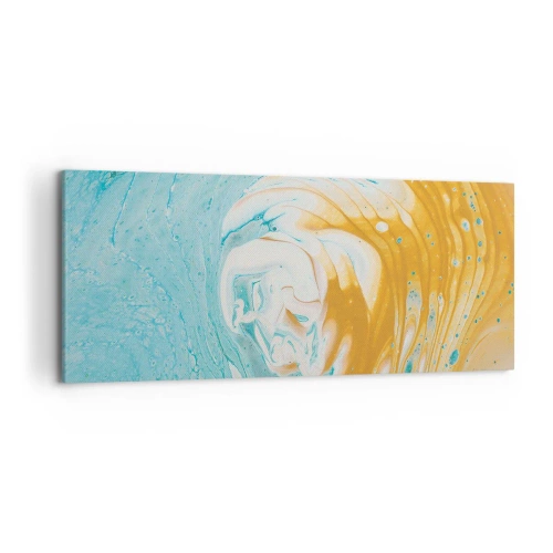 Impression sur toile - Image sur toile - Vagues abstraites dans des tons de bleu et d'or sur toile - 120x50cm - Tourbillon pastel - Décoration murale moderne pour le salon et la chambre ARTTOR
