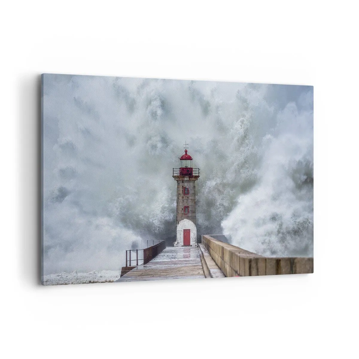 Impression sur toile - Image sur toile - Un phare entouré de vagues agitées - 120x80cm - Le rugissement des eaux, le bruit soufflera - Décoration murale moderne pour le salon et la chambre ARTTOR