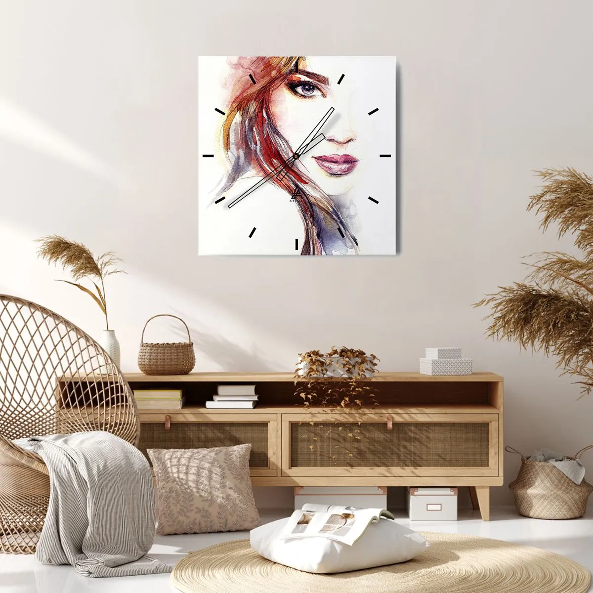 Horloge murale - Pendule murale - Une aquarelle subtile du visage d'une femme au regard expressif. - 30x30cm - Vademecum - suivez-moi - Décoration murale moderne pour le salon et la chambre ARTTOR