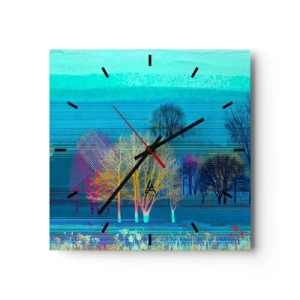 Horloge murale - Pendule murale - Arbres colorés sur un paysage bleu et minimaliste - 30x30cm - Un paysage soigné - Décoration murale moderne pour le salon et la chambre ARTTOR