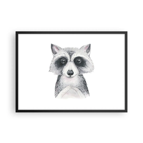 Affiche dans un cadre noir - Poster - Adorable portrait d'un raton laveur sur fond blanc - 70x50cm - Un moment pour s'émouvoir - Décoration murale moderne pour le salon et la chambre ARTTOR