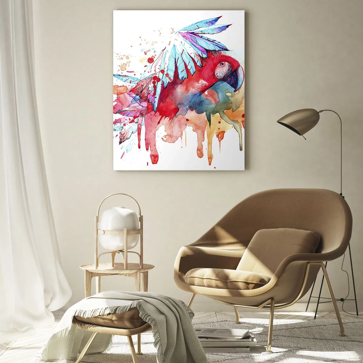 Impression sur verre - Image sur verre - Un perroquet dans un style aquarelle artistique - 80x120cm - Perroquets colorés - Décoration murale moderne pour le salon et la chambre ARTTOR