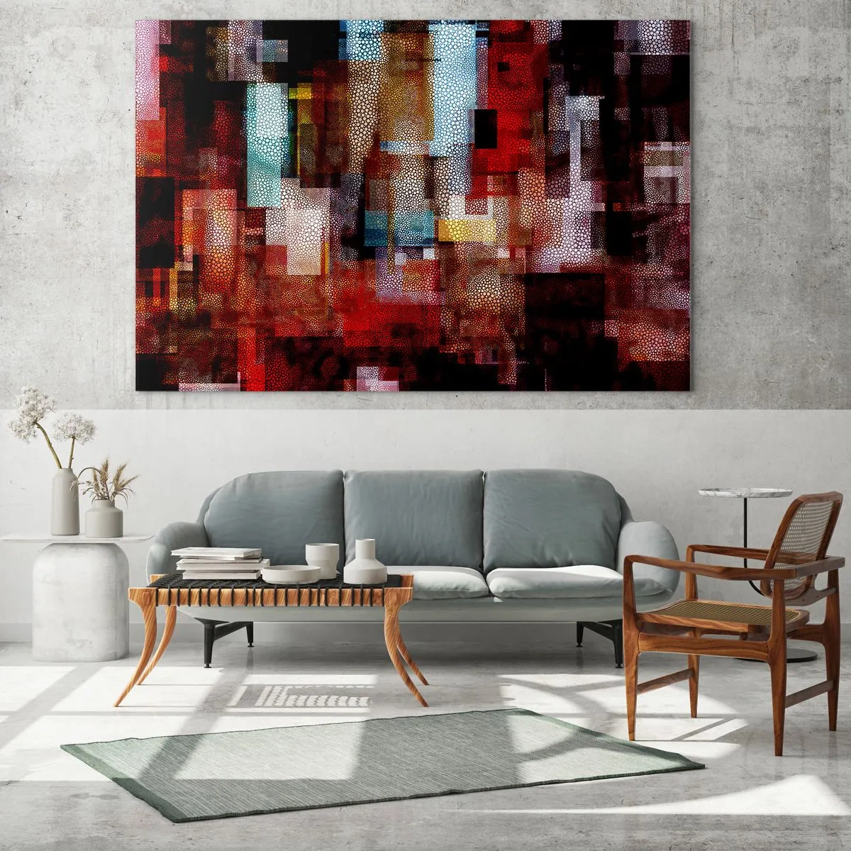 Impression sur verre - Image sur verre - Composition géométrique abstraite dans les tons de rouge - 100x70cm - Mélange de confusions - Décoration murale moderne pour le salon et la chambre ARTTOR