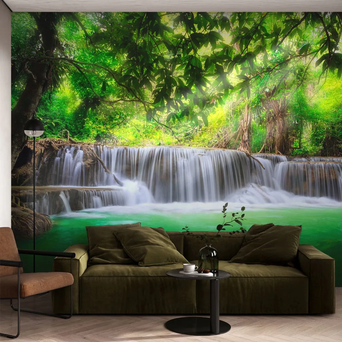 Papier Peint Autocollant Deluxe Sticker - Une cascade de vert - Paysage, Cascade, parc national - 250x175 cm