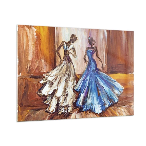 Impression sur verre - Image sur verre - Figures féminines en robes de bal dans un style artistique - 100x70cm - Un duo reconnaissant - Décoration murale moderne pour le salon et la chambre ARTTOR