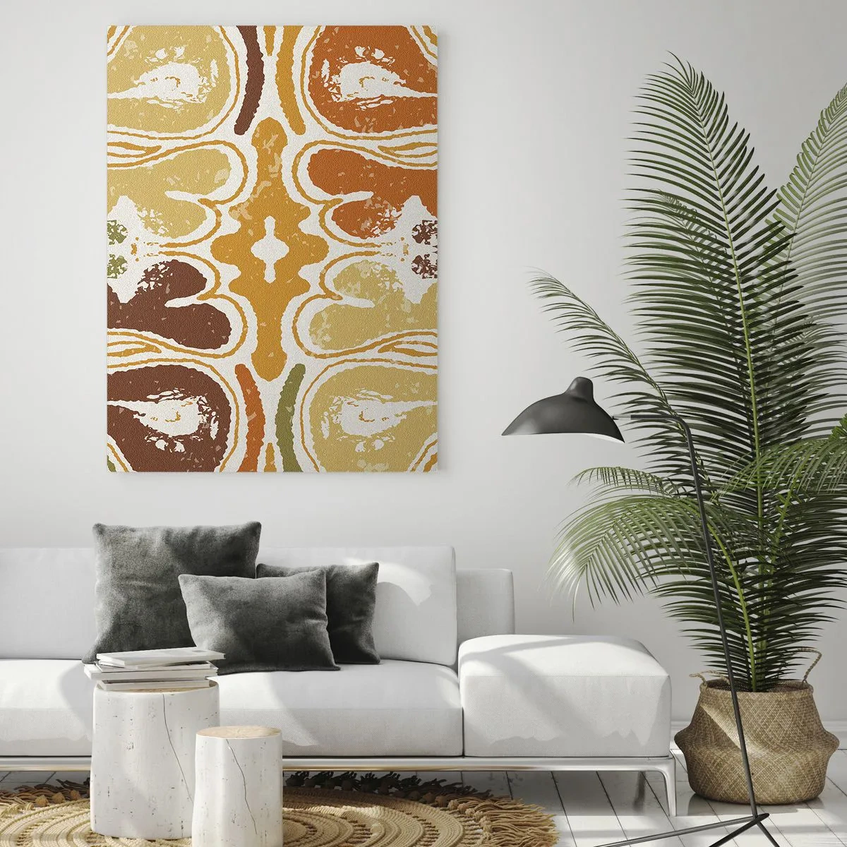 Impression sur verre - Image sur verre - Motifs abstraits chaleureux dans les tons jaunes et bruns - 70x100cm - Abstraction sentimentale - Décoration murale moderne pour le salon et la chambre ARTTOR