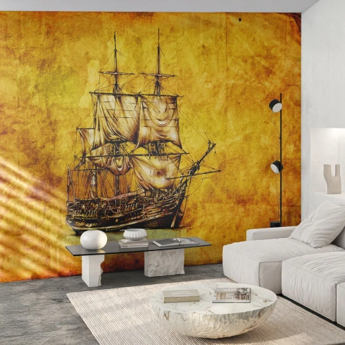 Papier Peint Photo Premium Canvas - En direction de l'ile de la tortue ! - Nautique, Navire de mer, Bateau à voile - 450x315 cm