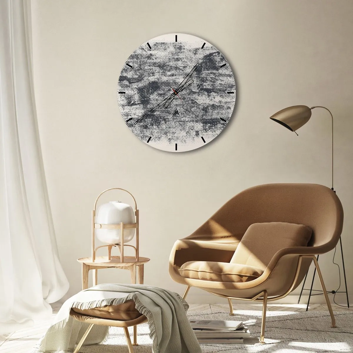 Horloge murale - Pendule murale - Texture noire et blanche avec un effet de maillage raster - 30x30cm - Composition brumeuse - Décoration murale moderne pour le salon, la cuisine et la chambre ARTTOR