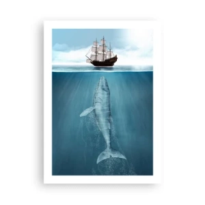 Affiche - Poster - Un navire à la surface de l'eau avec une baleine en dessous, dans une prise de vue surréaliste - 50x70cm - Il vaut mieux ne pas savoir - Décoration murale moderne pour le salon et la chambre ARTTOR