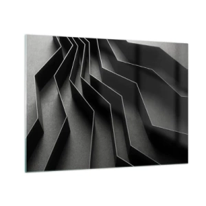 Impression sur verre - Image sur verre - Formes géométriques noires avec profondeur et clair-obscur - 70x50cm - Ordre spatial - Décoration murale moderne pour le salon et la chambre ARTTOR