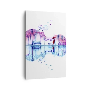 Impression sur toile - Image sur toile - Silhouette de ville en forme de violon aux couleurs aquarelles - 80x120cm - Je vous apporterai de cantiques de pluie - Décoration murale moderne pour le salon et la chambre ARTTOR