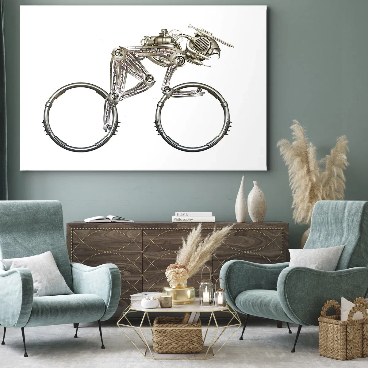 Impression sur toile - Image sur toile - Un vélo mécanique au design futuriste - 100x70cm - Machine exceptionnelle - Décoration murale moderne pour le salon et la chambre ARTTOR