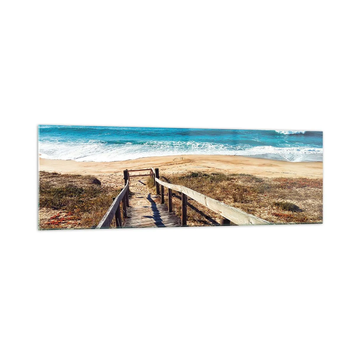 Impression sur verre - Image sur verre - Chemin en bois menant à la plage - 160x50cm - Cours! - Décoration murale moderne pour le salon et la chambre ARTTOR