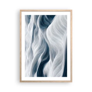Affiche dans un chêne clair - Poster - Vagues blanches et bleues - 50x70 cm