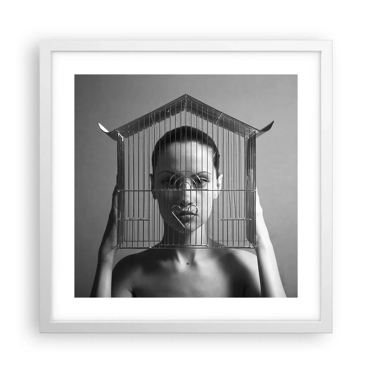 Affiche dans un cadre blanc - Poster - Portrait un peu surréaliste - 40x40 cm