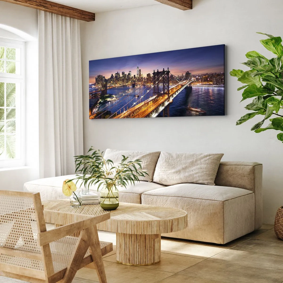Impression sur toile - Image sur toile - Un pont lumineux au cœur de la ville - 100x40 cm