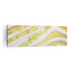 Impression sur toile - Image sur toile - Lignes abstraites dorées et blanches dans une texture 3D - 160x50cm - Composition en blanc et or - Décoration murale moderne pour le salon et la chambre ARTTOR