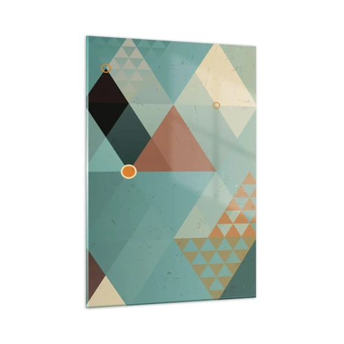 Impression sur verre - Image sur verre - Géométrie dans les tons turquoise et marron avec des triangles - 50x70cm - Unité de la multiplicité, multiplicité de l'unité - Décoration murale moderne pour le salon et la chambre ARTTOR