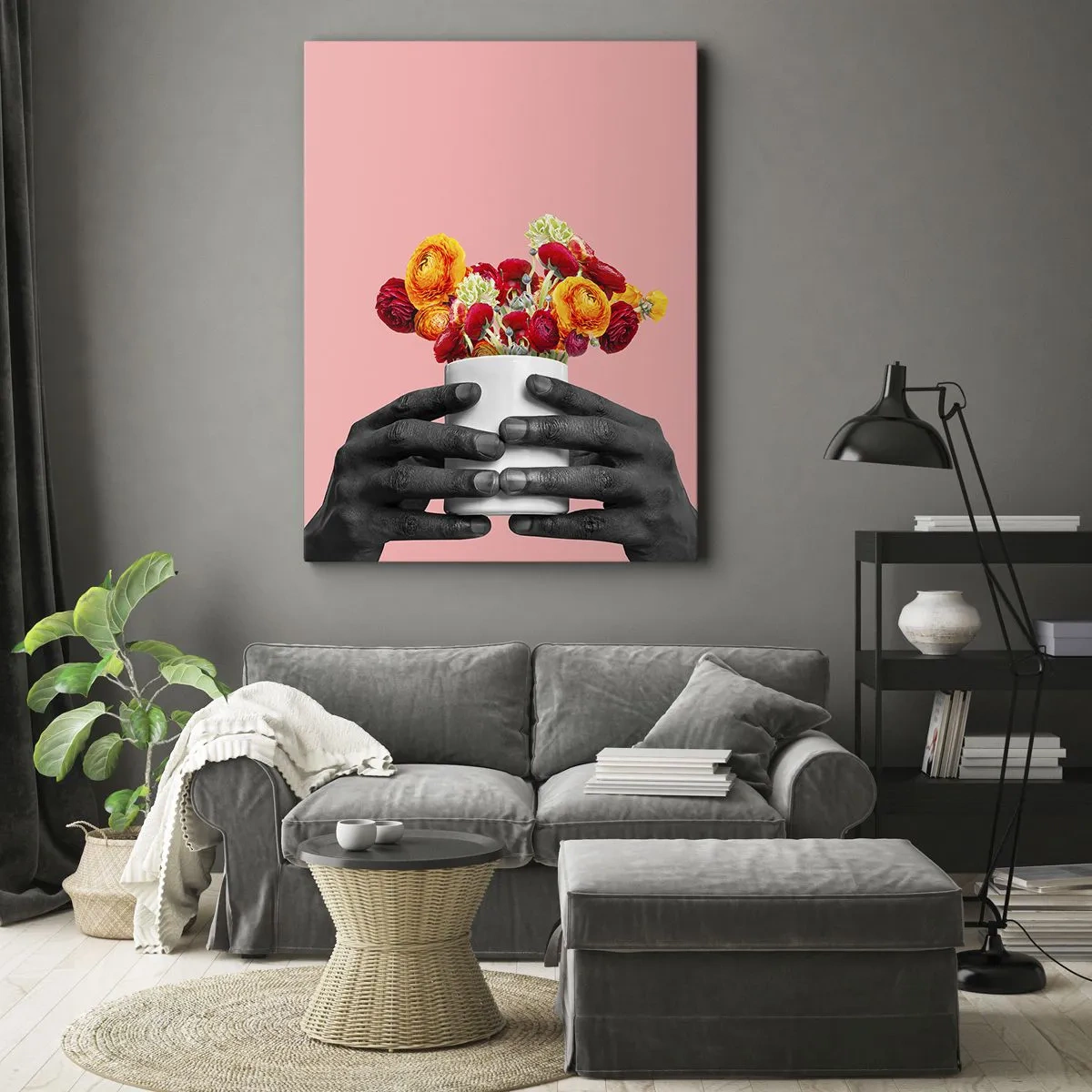 Impression sur toile - Image sur toile - Mains tenant un bouquet de fleurs colorées - 50x70cm - Apothéose de la vie - Décoration murale moderne pour le salon et la chambre ARTTOR