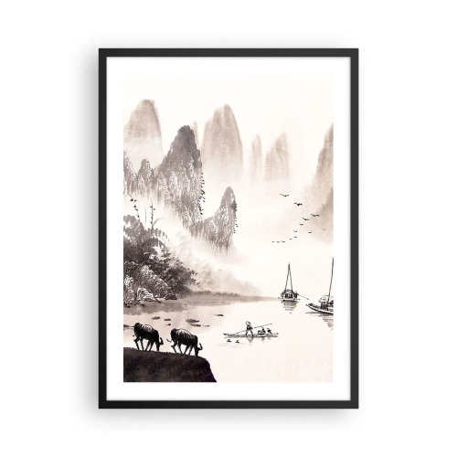 Affiche dans un cadre noir - Poster - Paysage chinois de style traditionnel - 50x70cm - Le quotidien exotique de l'Orient - Décoration murale moderne pour le salon et la chambre ARTTOR
