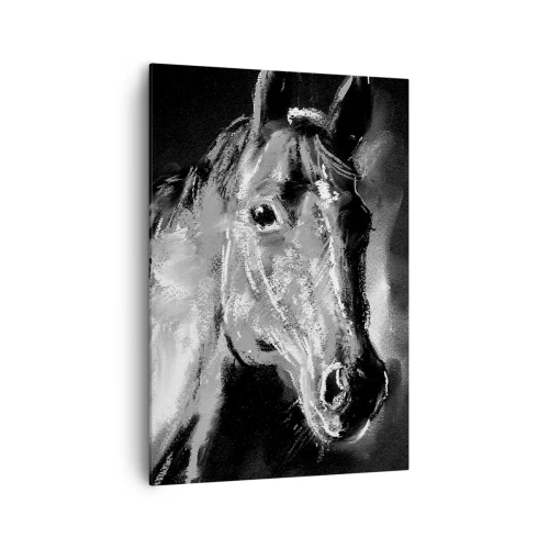 Impression sur toile - Image sur toile - Portrait d'un cheval dans un style dynamique en noir et blanc - 70x100cm - L'éclat d'une âme noble - Décoration murale moderne pour le salon et la chambre ARTTOR