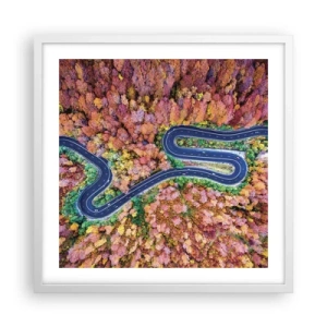 Affiche dans un cadre blanc - Poster - Route sinueuse à travers la forêt - 50x50 cm