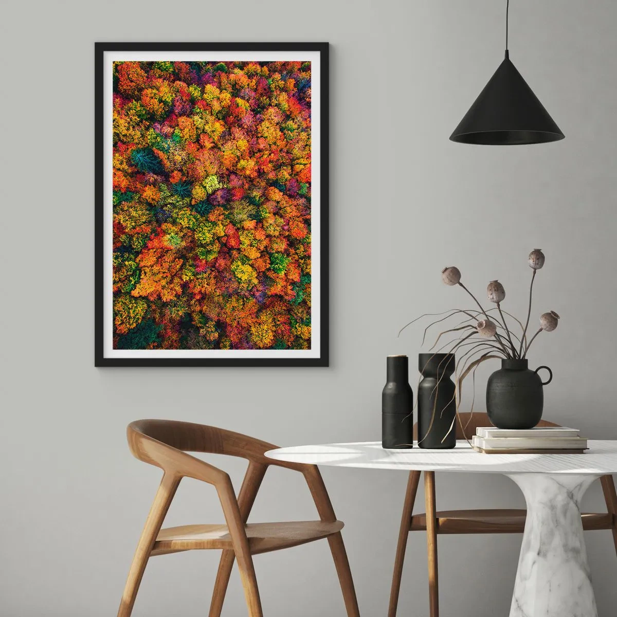 Affiche dans un cadre noir - Poster - Bouquet d'arbres automnal - 70x100 cm