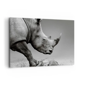 Impression sur toile - Image sur toile - Portrait d'un rhinocéros sur fond de désert gris - 100x70cm - Force inarrêtable - Décoration murale moderne pour le salon et la chambre ARTTOR