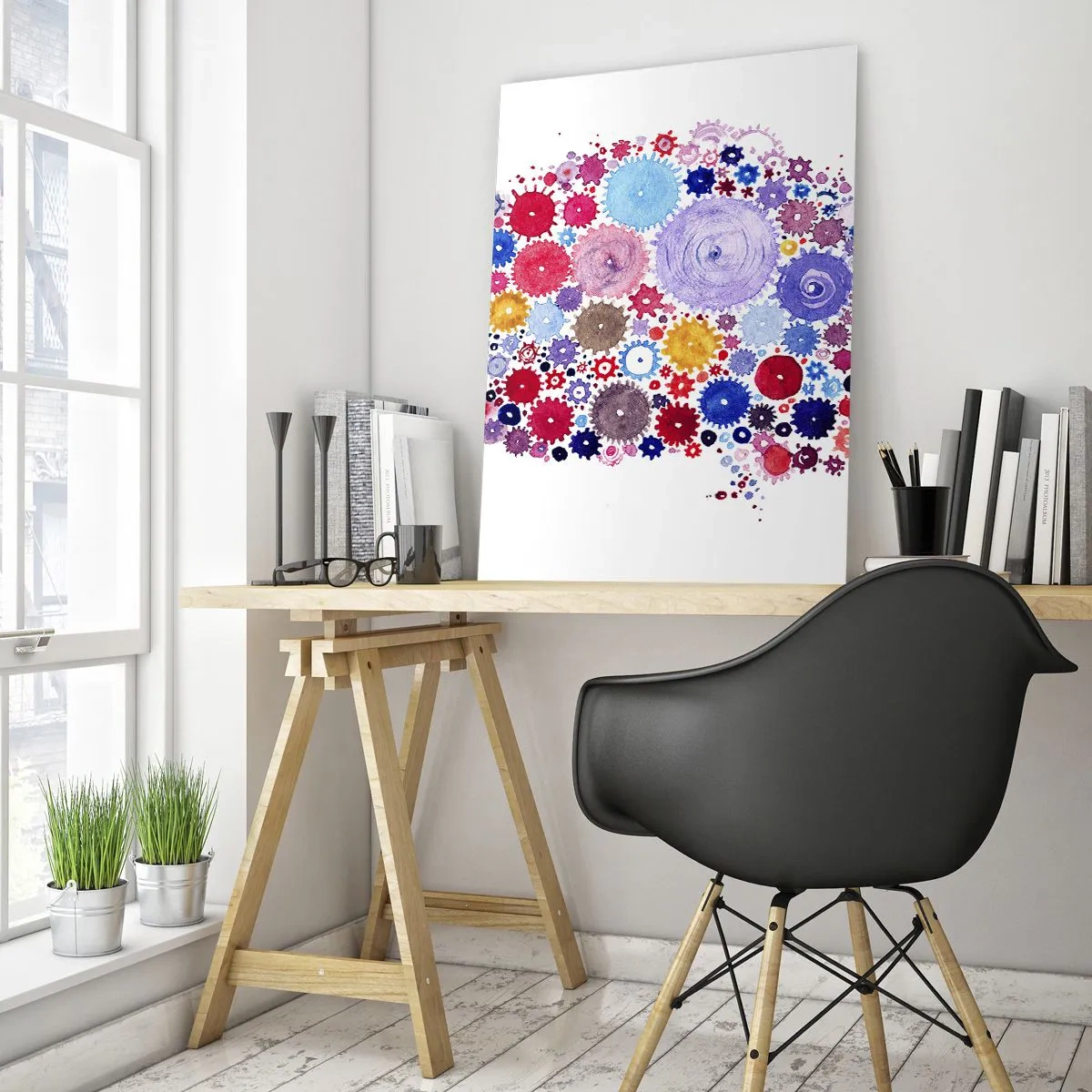 Impression sur verre - Image sur verre - Cerveau abstrait coloré avec un motif floral - 80x120cm - La machine la plus parfaite de la nature - Décoration murale moderne pour le salon et la chambre ARTTOR