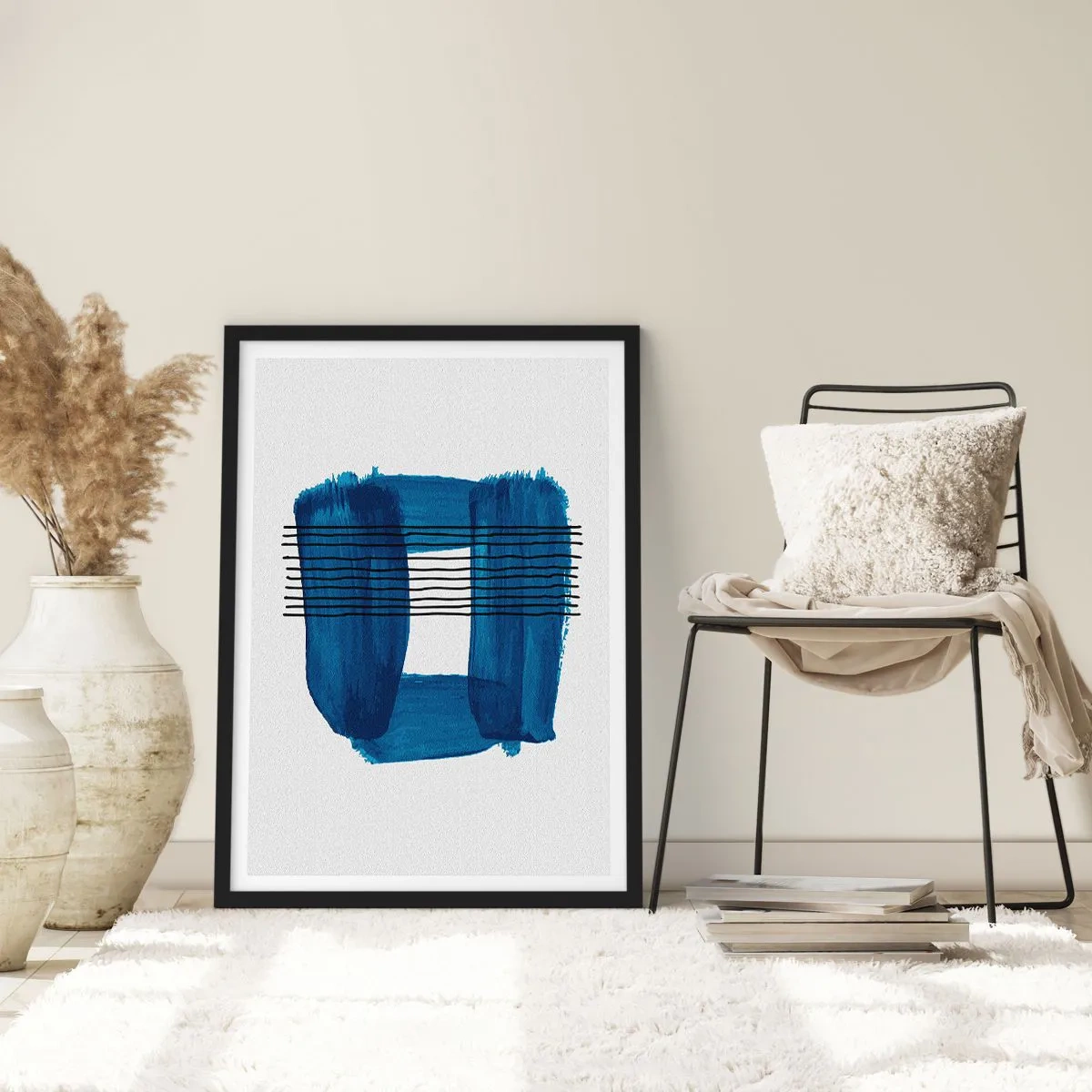 Affiche dans un cadre noir - Poster - Composition abstraite dans les tons de bleu - 50x70cm - Composition noire-bleue - Décoration murale moderne pour le salon et la chambre ARTTOR