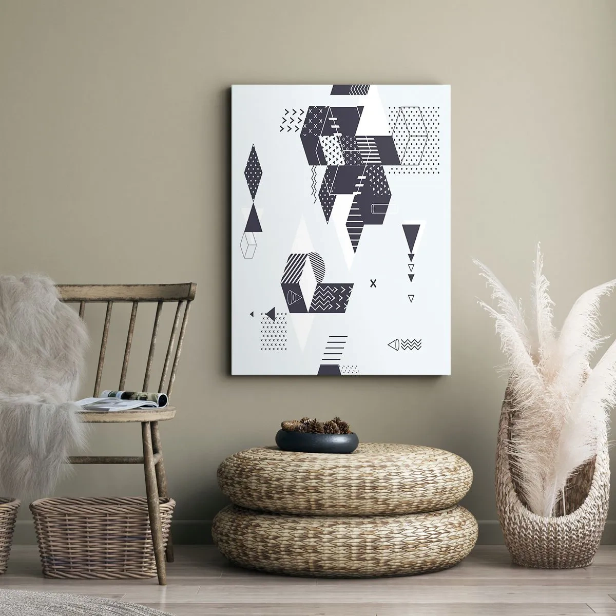 Impression sur toile - Image sur toile - Graphismes géométriques modernes dans des tons de blanc et de bleu marine - 70x100cm - Dans l'âme d'un mathématicien - Décoration murale moderne pour le salon et la chambre ARTTOR