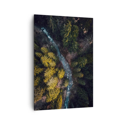 Impression sur toile - Image sur toile - Vue d'en haut d'une forêt avec une rivière sinueuse - 70x100cm - De plus en plus vite - Décoration murale moderne pour le salon et la chambre ARTTOR