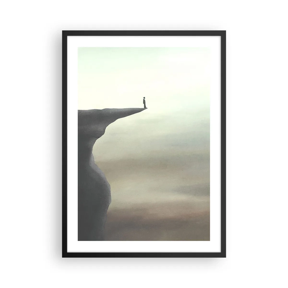 Affiche dans un cadre noir - Poster - Silhouette d'une femme debout au bord d'une falaise - 50x70cm - Tout en haut, bien entendu! - Décoration murale moderne pour le salon et la chambre ARTTOR